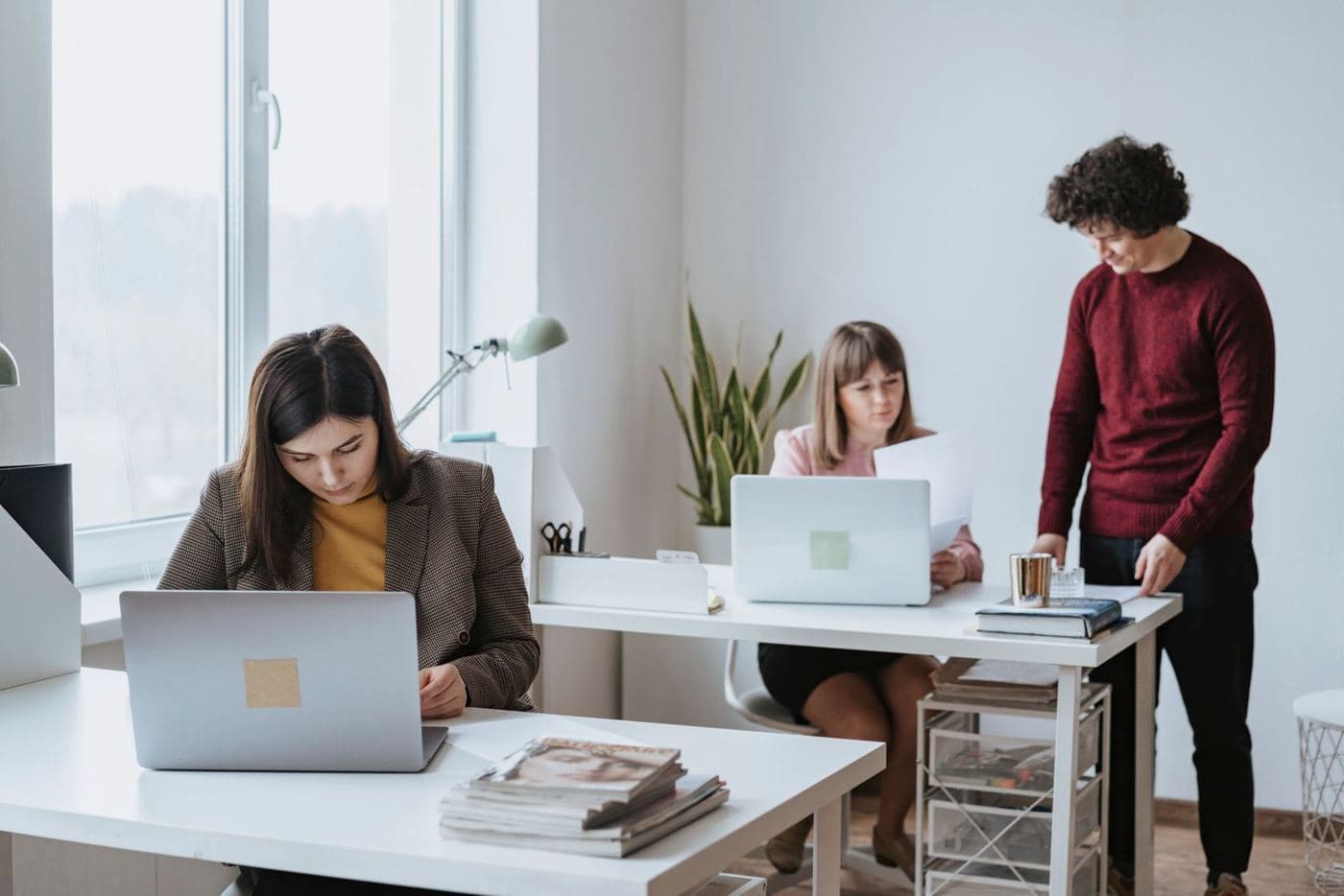 Un equipo de marketing trabajando en sus escritorios